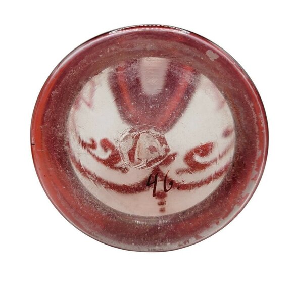 Vintage Bohemian Ruby Red Decanter Frosted Glass Painted Gold Gilding 9" Tall - Picture 10 of 12